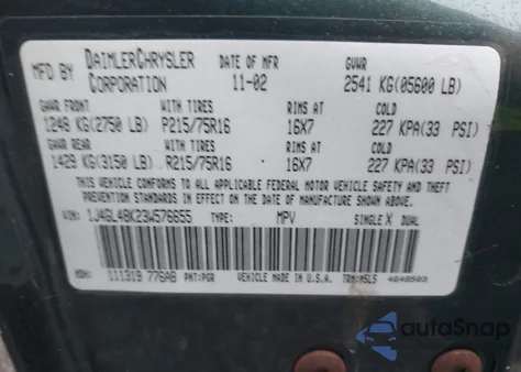 2003 Jeep Liberty Sport/Freedom z USA, uszkodzony, nr VIN 1J4GL48K23W576655